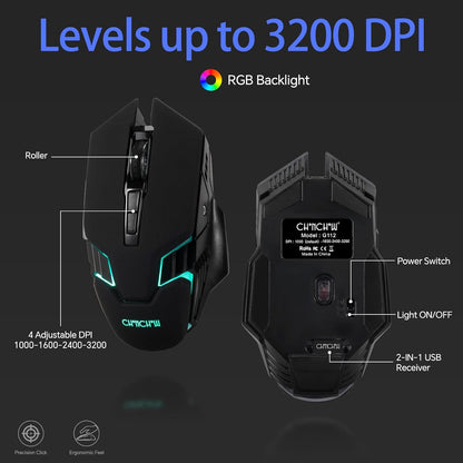 CHONCHOW USB Wireless Gaming Keyboard and Mouse Combo, RGB Backlit, 2.4GHz - CHONCHOW