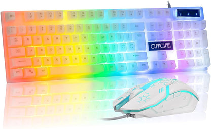 CHONCHOW LED Keyboard and Mouse, 104 Keys Rainbow Backlit Keyboard and 7 Color RGB Mouse, White Gaming Keyboard and Mouse Combo for PC Laptop Xbox PS4 Gamers and Work - CHONCHOW