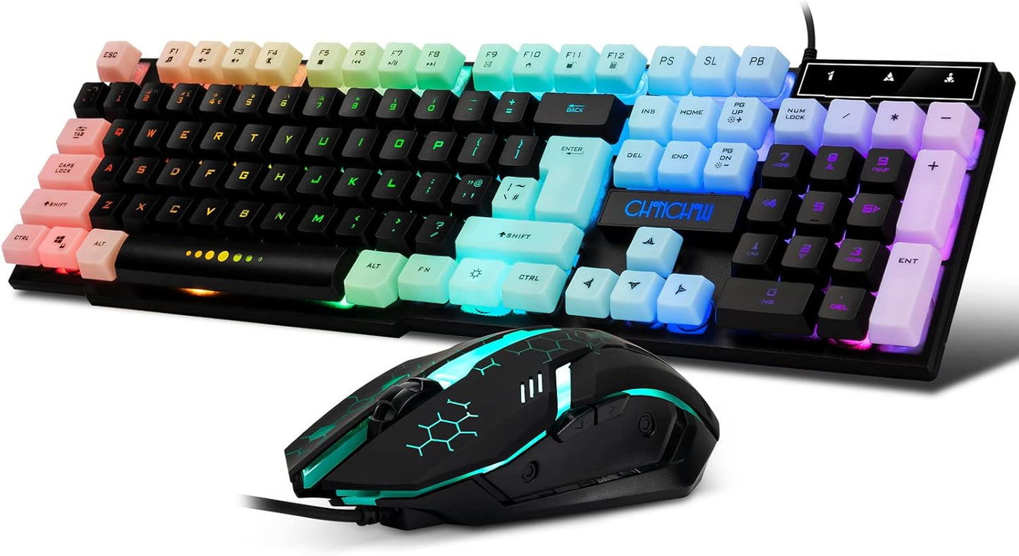 Gaming Keyboard Mouse Combo Rainbow LED Backlit Ambient Light Illuminated Character Wired USB Keyboard Mice Compatible with Windows XP/7/10 iMac MacBook PS4 PS5 Xbox one - CHONCHOW
