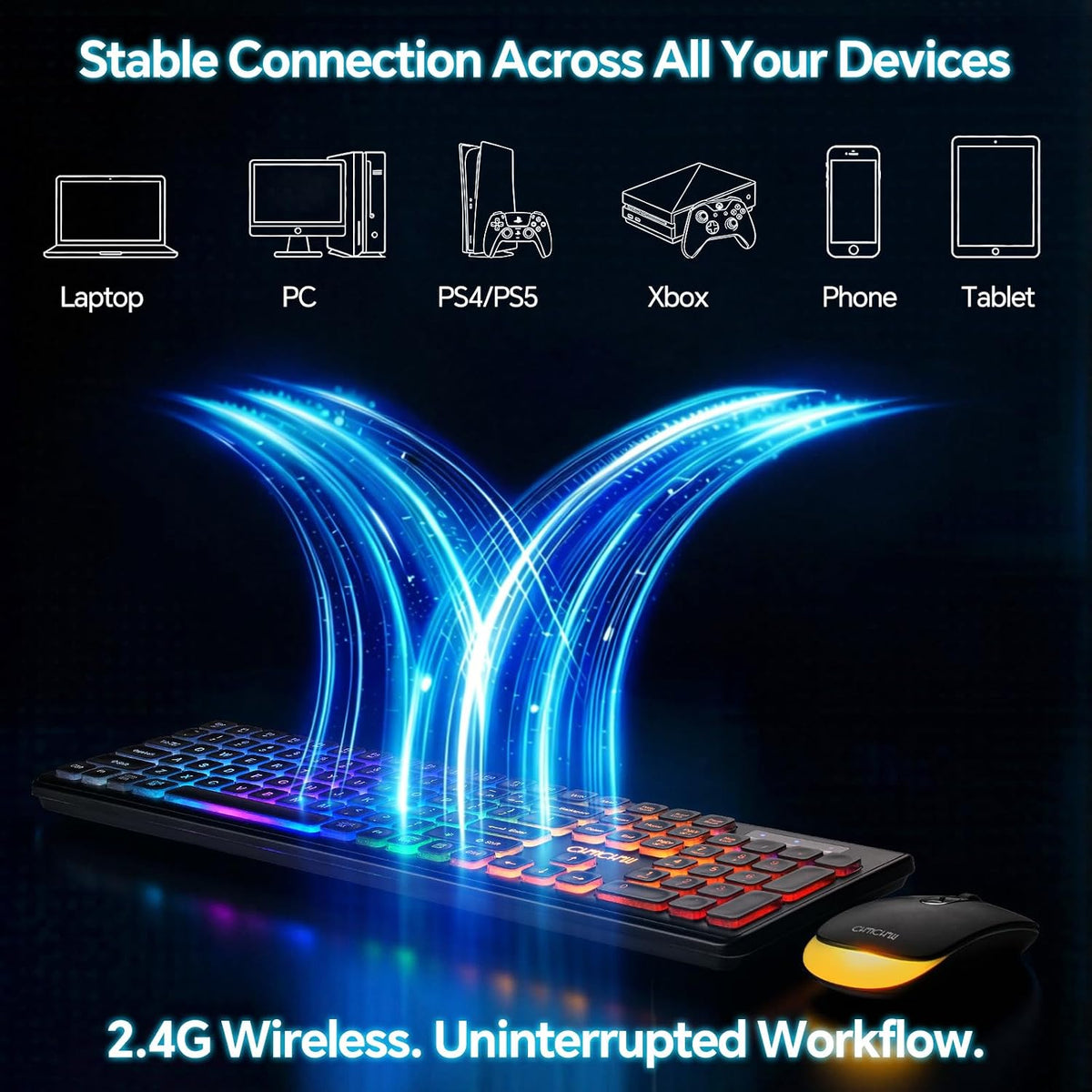 Computer Keyboard and Mouse Wireless,Rechargeable Gaming LED Keyboard Combo