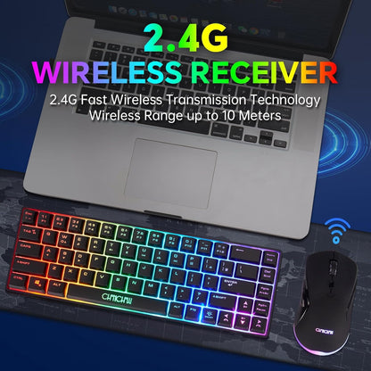CHONCHOW 60% Wireless Gaming Keyboard and Mouse Combo, RGB Backlit Rechargeable LED Light Up Keyboards, 68 Keys Ultra Compact Wireless Keyboard and Ergonomic Gaming Mouse for Xbox PS4 PS5 PC Laptop - CHONCHOW