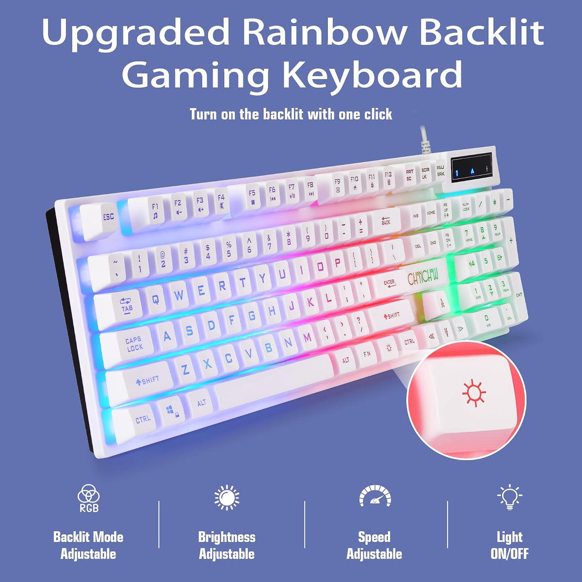 CHONCHOW 1910 White Gaming Keyboard and Mouse LED Backlit 104Keys Full Size - CHONCHOW