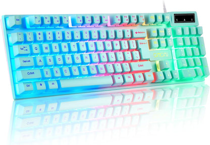 Gaming Teal Keyboard Wired with Color Backlit, Membrane, Quiet for Computer