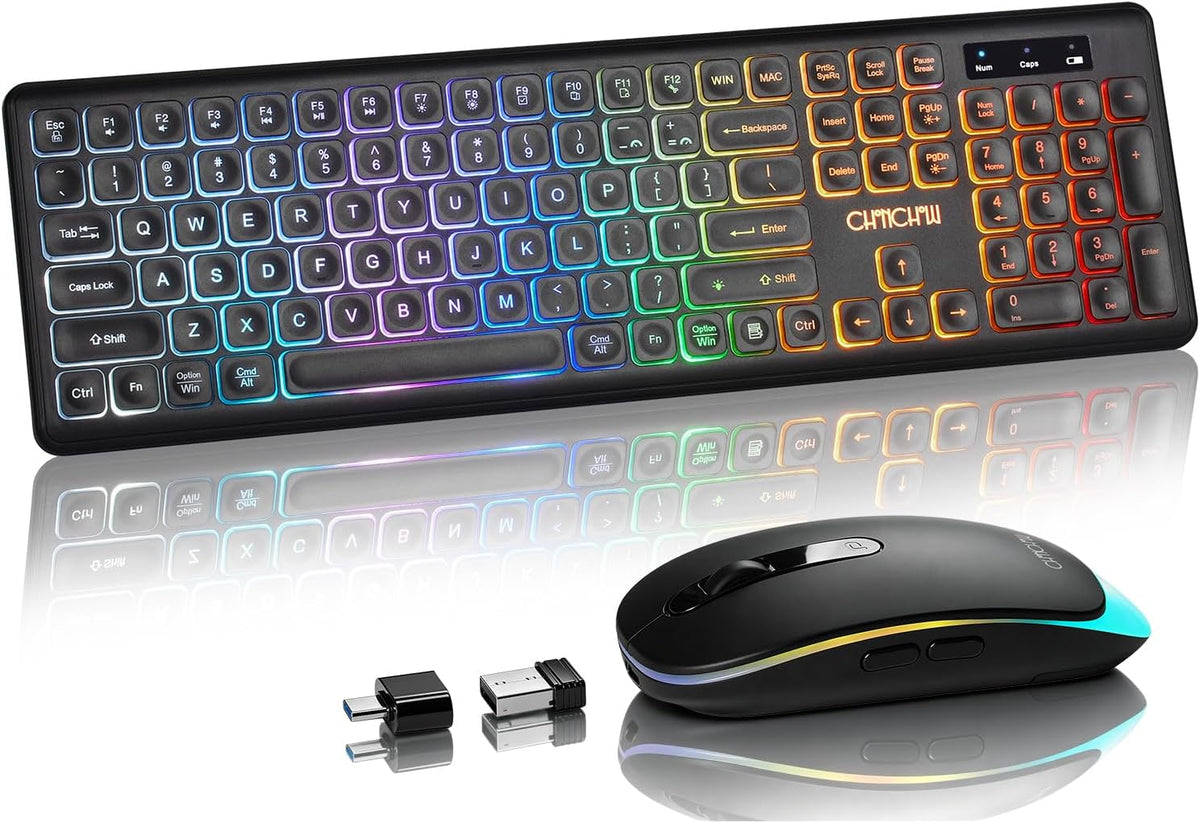 Computer Keyboard and Mouse Wireless,Rechargeable Gaming LED Keyboard Combo