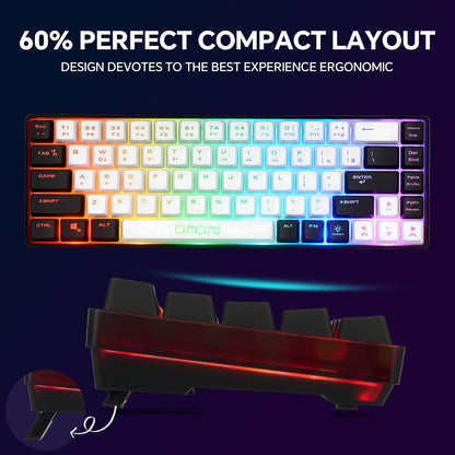 60% Wireless Gaming Keyboard and Mouse Combo, RGB Backlit Rechargeable