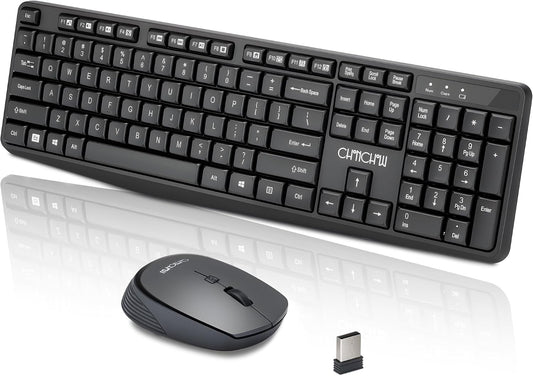2.4G Wireless Keyboard and Mouse Combo, Full Size Quiet for Computer, Black - CHONCHOW