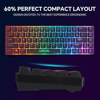 CHONCHOW 60% Wireless Gaming Keyboard and Mouse Combo, RGB Backlit Rechargeable LED Light Up Keyboards,Wireless Gaming Mouse and Keyboard for Xbox PS4 PS5 PC Laptop -Black - CHONCHOW