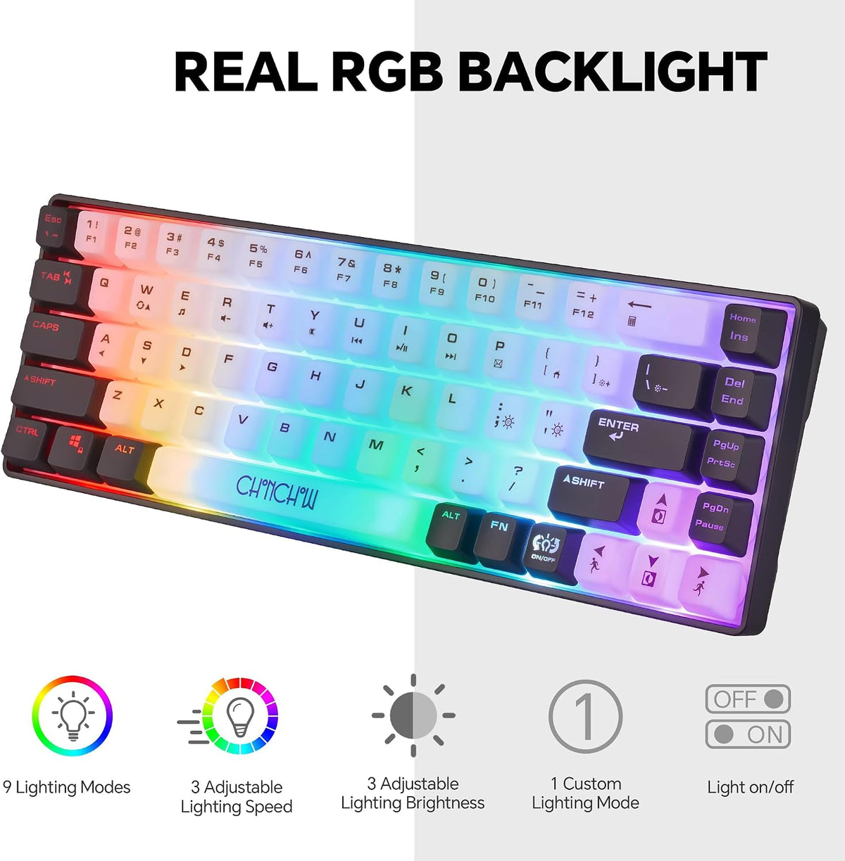 CHONCHOW Mini RGB 60% Gaming Keyboard, 68 Keys Small Compact - CHONCHOW