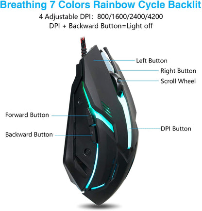 CHONCHOW TKL Mechanical Gaming Keyboard and Mouse Combo LED Backlit 60% Compact Gaming Keyboard with Blue Switches RGB Gaming Mouse - CHONCHOW