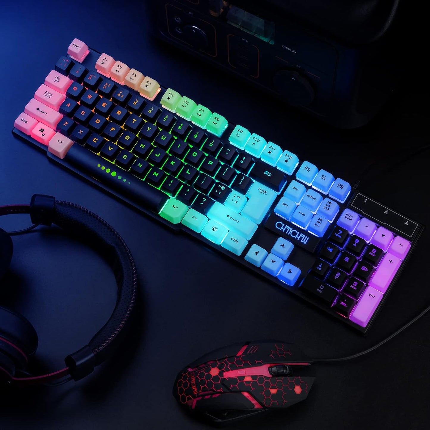 Gaming Keyboard Mouse Combo Rainbow LED Backlit Ambient Light Illuminated Character Wired USB Keyboard Mice Compatible with Windows XP/7/10 iMac MacBook PS4 PS5 Xbox one - CHONCHOW