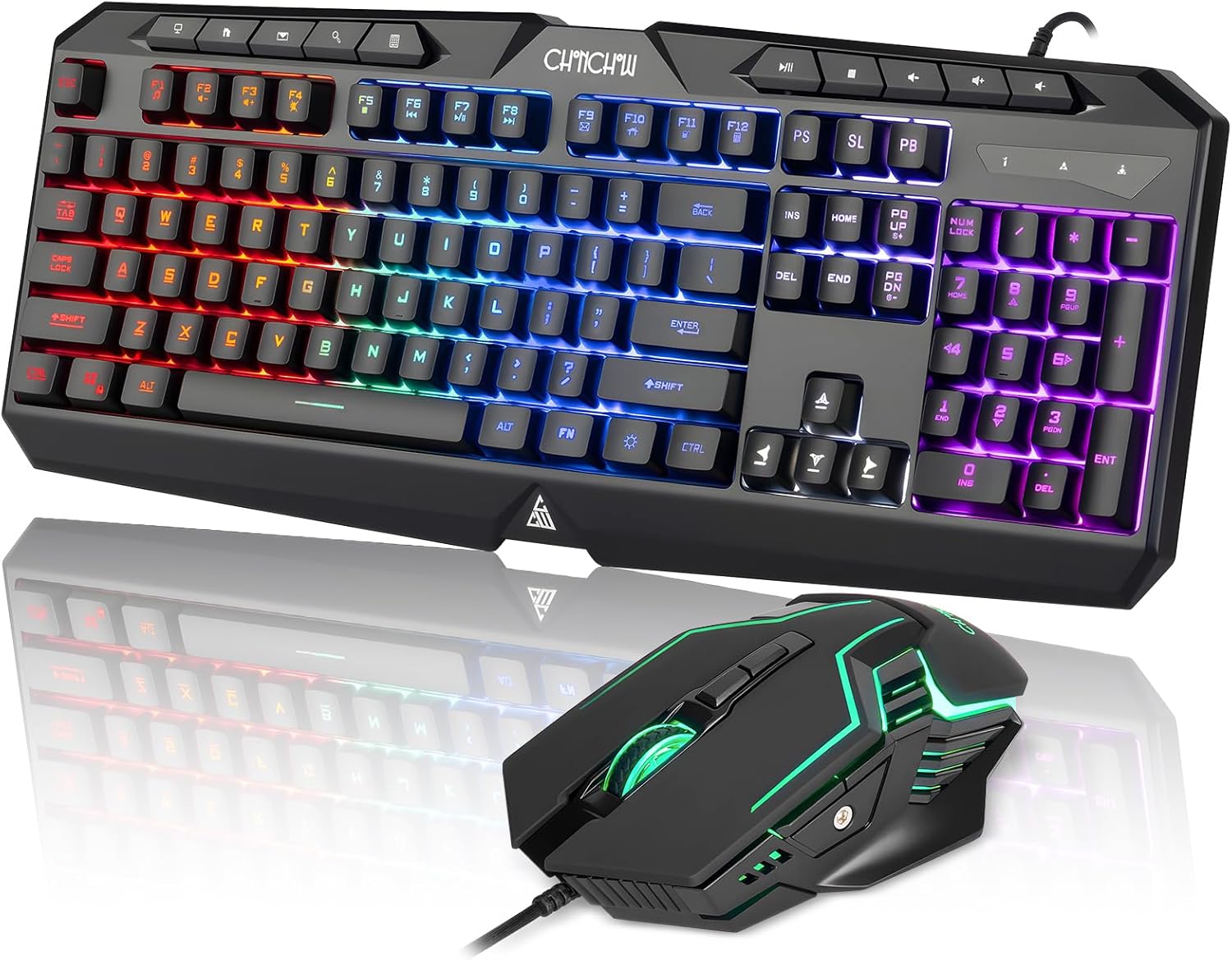 Wired Gaming Keyboard and Mouse Combo with LED Backlit,10 Dedicated Multimedia Keys, 19 Anti-ghosting Keys, Light Up Computer Keyboard, Programmable 7200 DPI RGB Mice with Software for PC Xbox PS5 PS4 - CHONCHOW