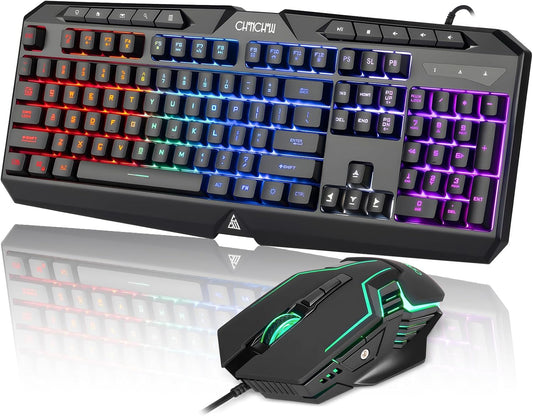 Wired Gaming Keyboard and Mouse Combo with LED Backlit,10 Dedicated Multimedia Keys, 19 Anti-ghosting Keys, Light Up Computer Keyboard, Programmable 7200 DPI RGB Mice with Software for PC Xbox PS5 PS4 - CHONCHOW