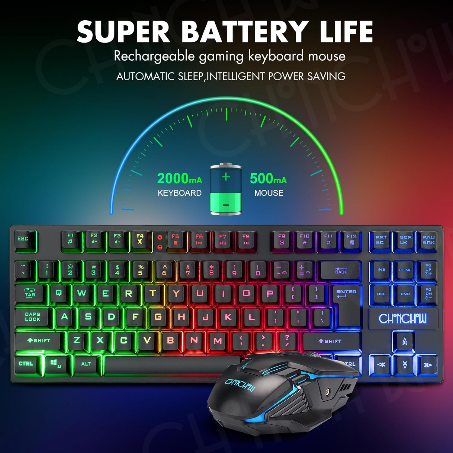 Wireless Gaming Keyboard and Mouse Combo Rechargeable Led Backlit Key Board Mice Wired for PS4 PS5 Switch Laptop Computer Compatible with Windows XP 7/8/10 Linux iMac MacBook Xbox one X - CHONCHOW