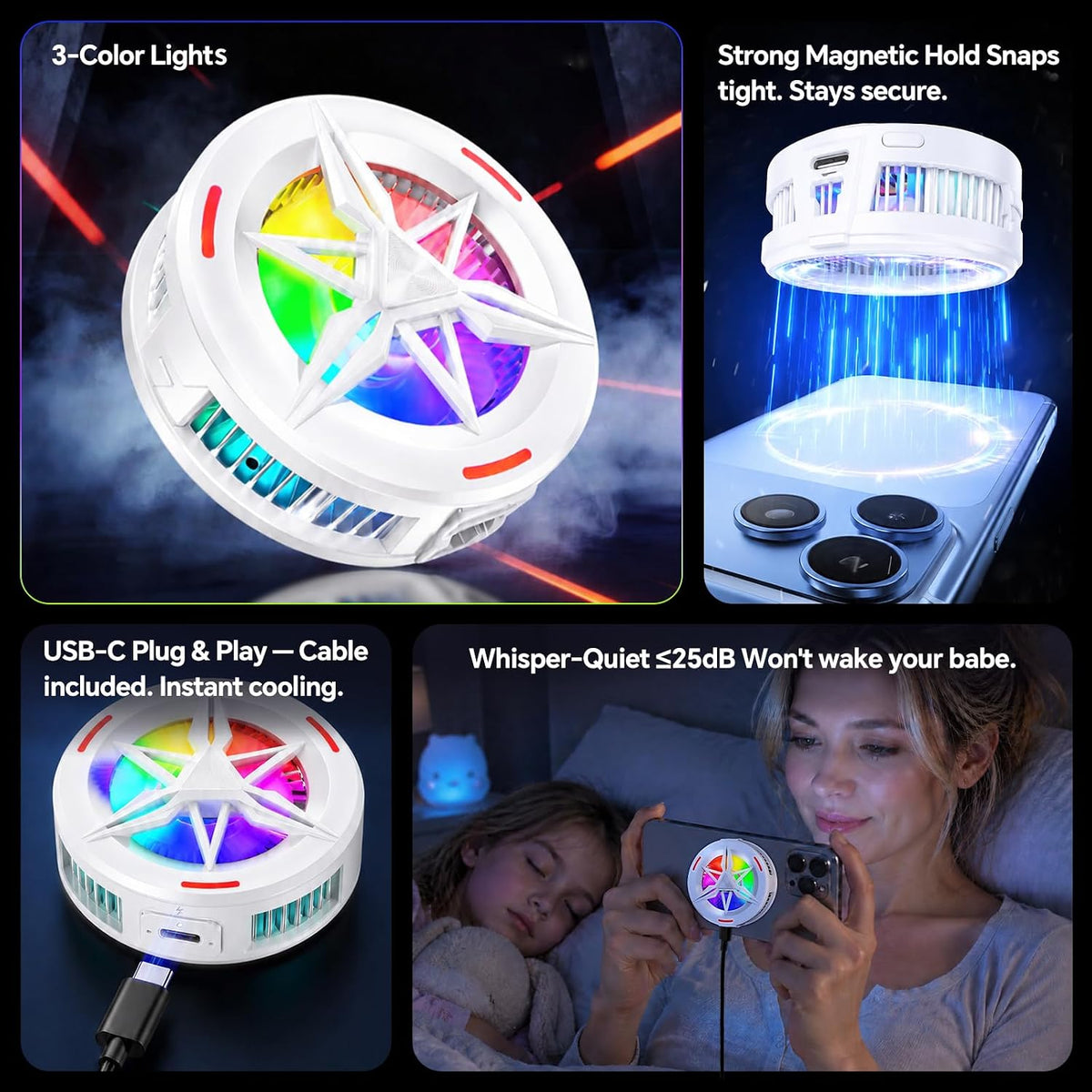 Basic iPhone Cooler,Magnetic/Clip-on Phone Cooler for Gaming,Phone Fan