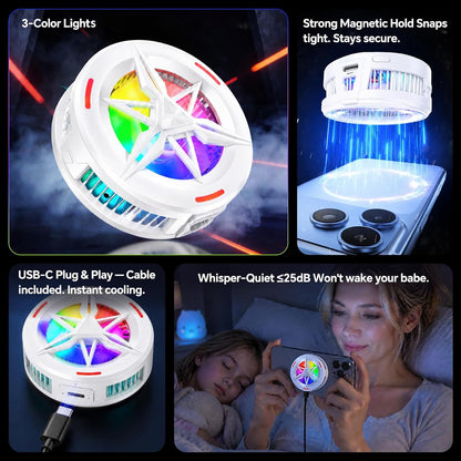 Basic iPhone Cooler,Magnetic/Clip-on Phone Cooler for Gaming,Phone Fan
