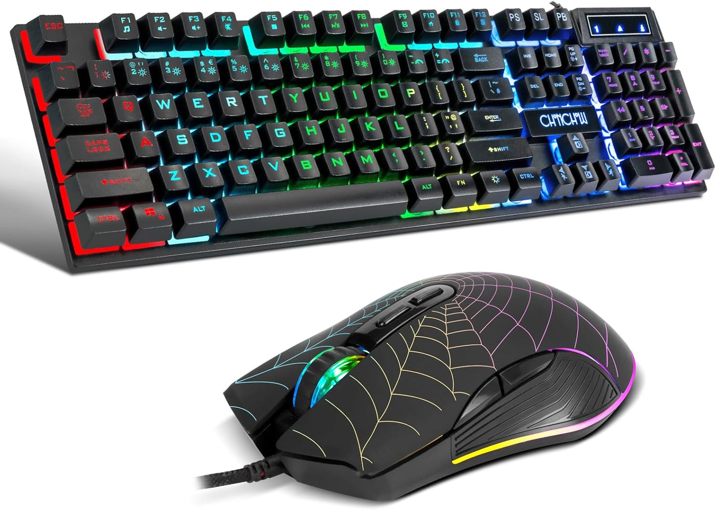 CHONCHOW RGB Gaming Keyboard and Mouse Combo, Adjustable Breathing Backlit Mechanical Feeling Keyboard with 7 Colors 3600DPI Backlight Mouse for PC Laptop PS4 PS5 Mac Xbox One Game and Work - CHONCHOW