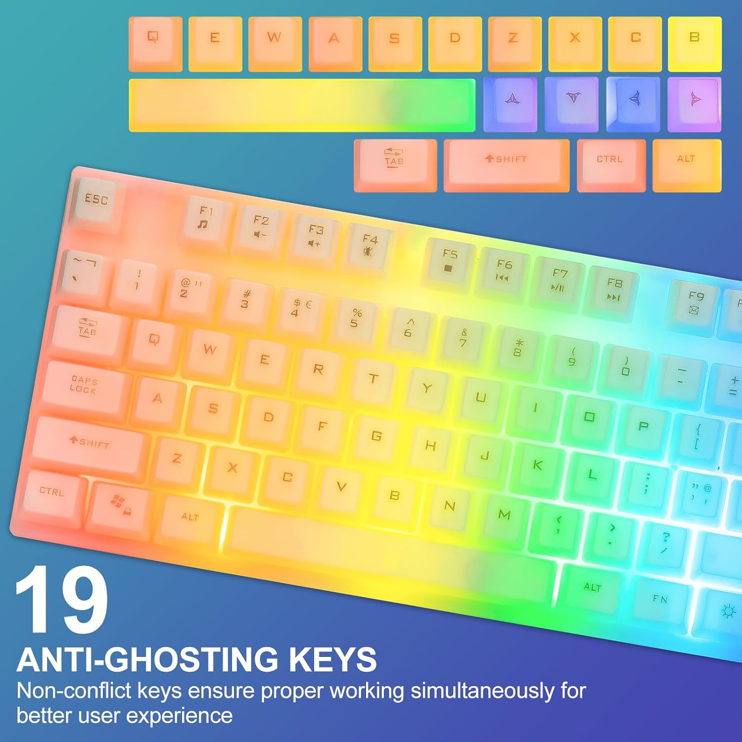 CHONCHOW LED Keyboard and Mouse, 104 Keys Rainbow Backlit Keyboard and 7 Color RGB Mouse, White Gaming Keyboard and Mouse Combo for PC Laptop Xbox PS4 Gamers and Work - CHONCHOW