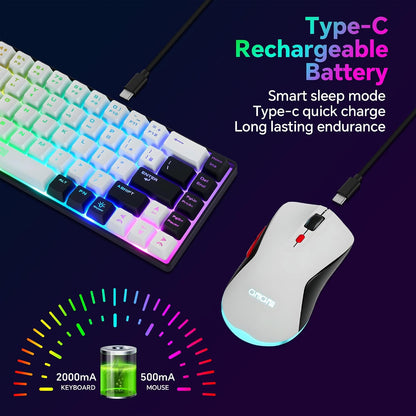 60% Wireless Gaming Keyboard and Mouse Combo, RGB Backlit Rechargeable