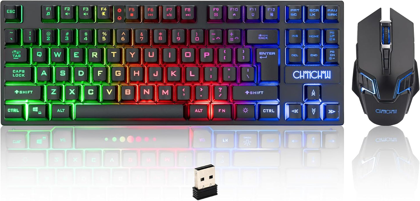 Wireless Gaming Keyboard and Mouse Combo Rechargeable Led Backlit Key Board Mice Wired for PS4 PS5 Switch Laptop Computer Compatible with Windows XP 7/8/10 Linux iMac MacBook Xbox one X - CHONCHOW