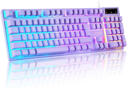 Purple Gaming Keyboard Light Up with USB Wired,3 Mix Color LED for Computer