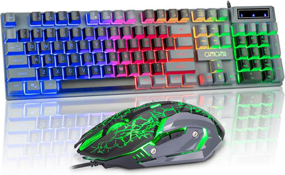 CHONCHOW Gaming Keyboard and Mouse Combo LED Backlit 104Keys Full Size Keyboard Light Up USB Wired Mechanical Feel 3600 DPI Gaming Mic for Windows PC Mac Xbox Gamer, Black&Grey - CHONCHOW