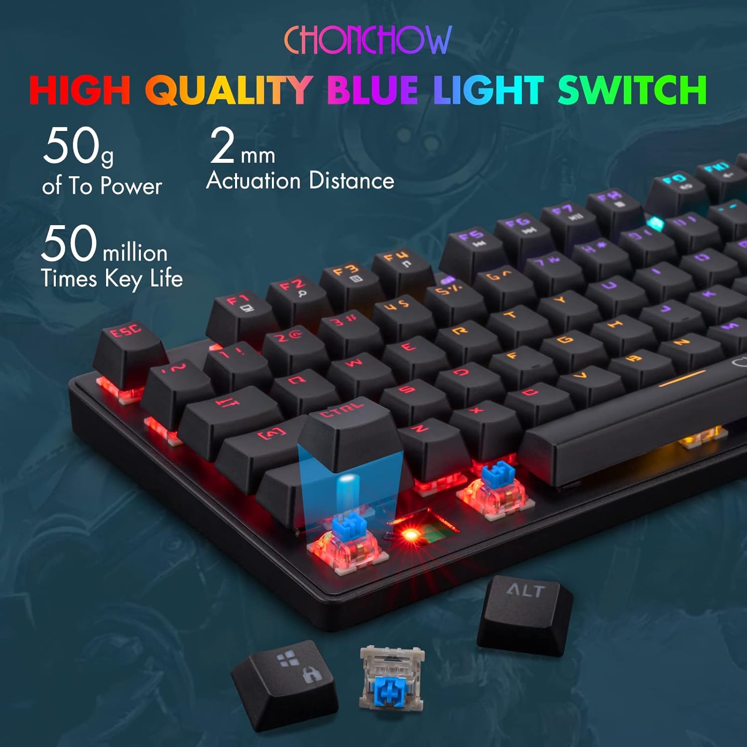 CHONCHOW Mechanical Gaming Keyboard and Mouse Combo TKL 87 Keys Blue Switche RGB Rainbow Backlit Keyboard 3200DPI Mice with 6 Button Value Combo for PS4 Xbox Laptop Windows PC Gamer - CHONCHOW