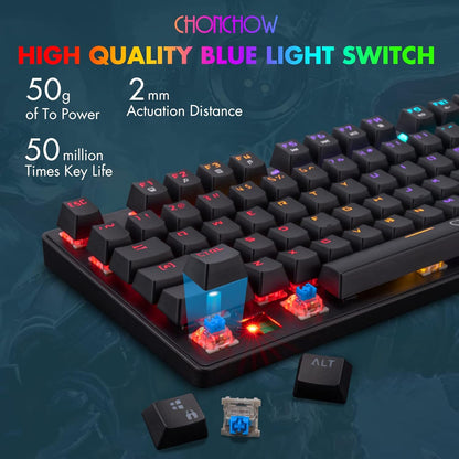 CHONCHOW Mechanical Gaming Keyboard and Mouse Combo TKL 87 Keys Blue Switche RGB Rainbow Backlit Keyboard 3200DPI Mice with 6 Button Value Combo for PS4 Xbox Laptop Windows PC Gamer - CHONCHOW