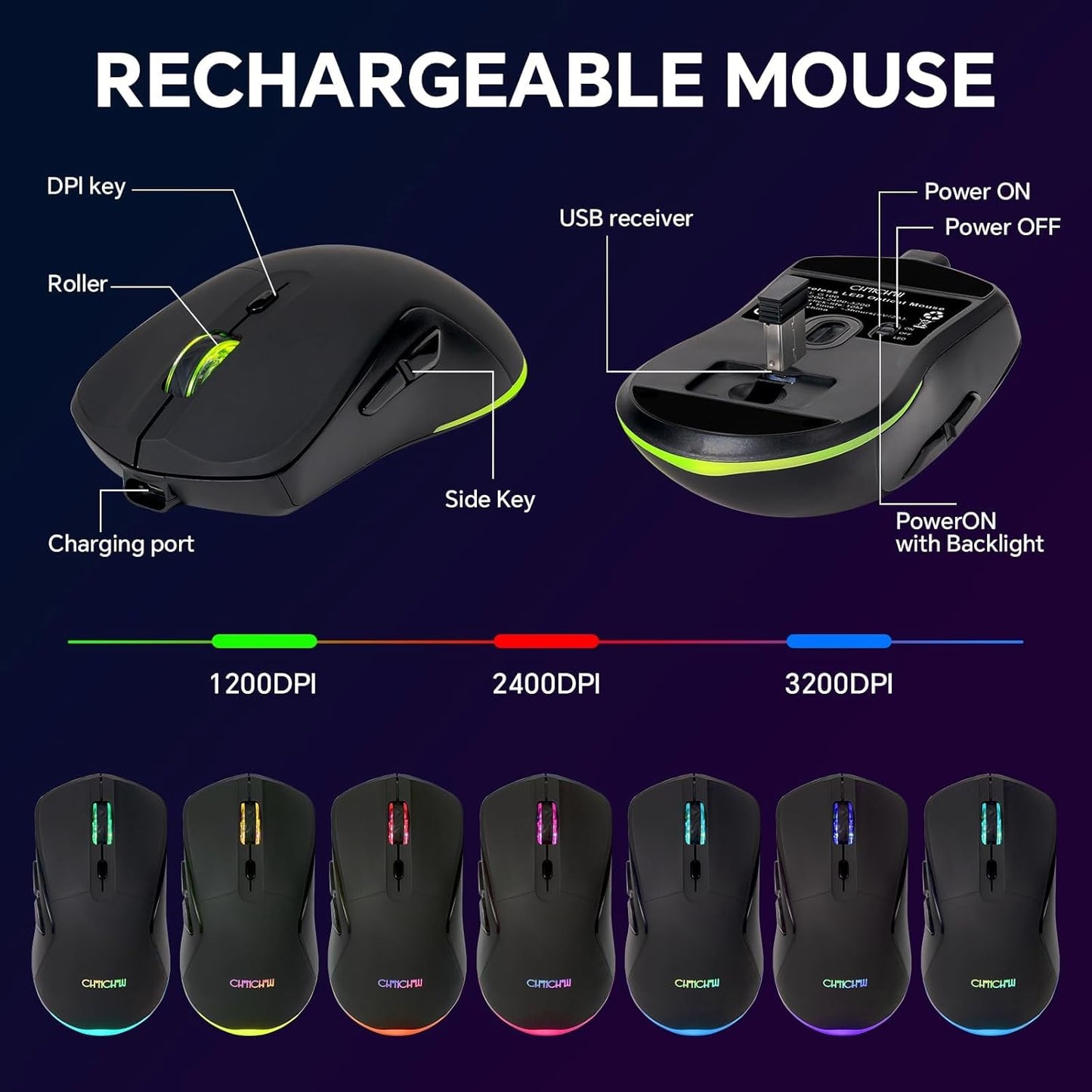 CHONCHOW 60% Wireless Gaming Keyboard and Mouse Combo, RGB Backlit Rechargeable LED Light Up Keyboards, 68 Keys Ultra Compact Wireless Keyboard and Ergonomic Gaming Mouse for Xbox PS4 PS5 PC Laptop - CHONCHOW