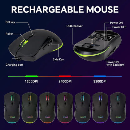 CHONCHOW 60% Wireless Gaming Keyboard and Mouse Combo, RGB Backlit Rechargeable LED Light Up Keyboards, 68 Keys Ultra Compact Wireless Keyboard and Ergonomic Gaming Mouse for Xbox PS4 PS5 PC Laptop - CHONCHOW