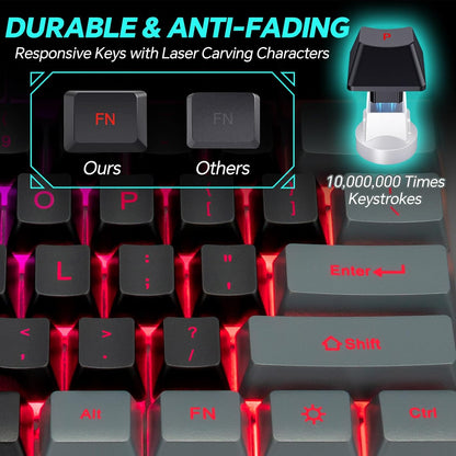 CHONCHOW Gaming Keyboard and Mouse Combo LED Backlit 104Keys Full Size Keyboard Light Up USB Wired Mechanical Feel 3600 DPI Gaming Mic for Windows PC Mac Xbox Gamer, Black&Grey - CHONCHOW