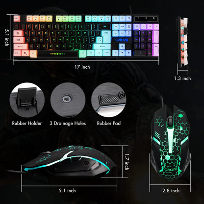 Gaming Keyboard Mouse Combo Rainbow LED Backlit Ambient Light Illuminated Character Wired USB Keyboard Mice Compatible with Windows XP/7/10 iMac MacBook PS4 PS5 Xbox one - CHONCHOW