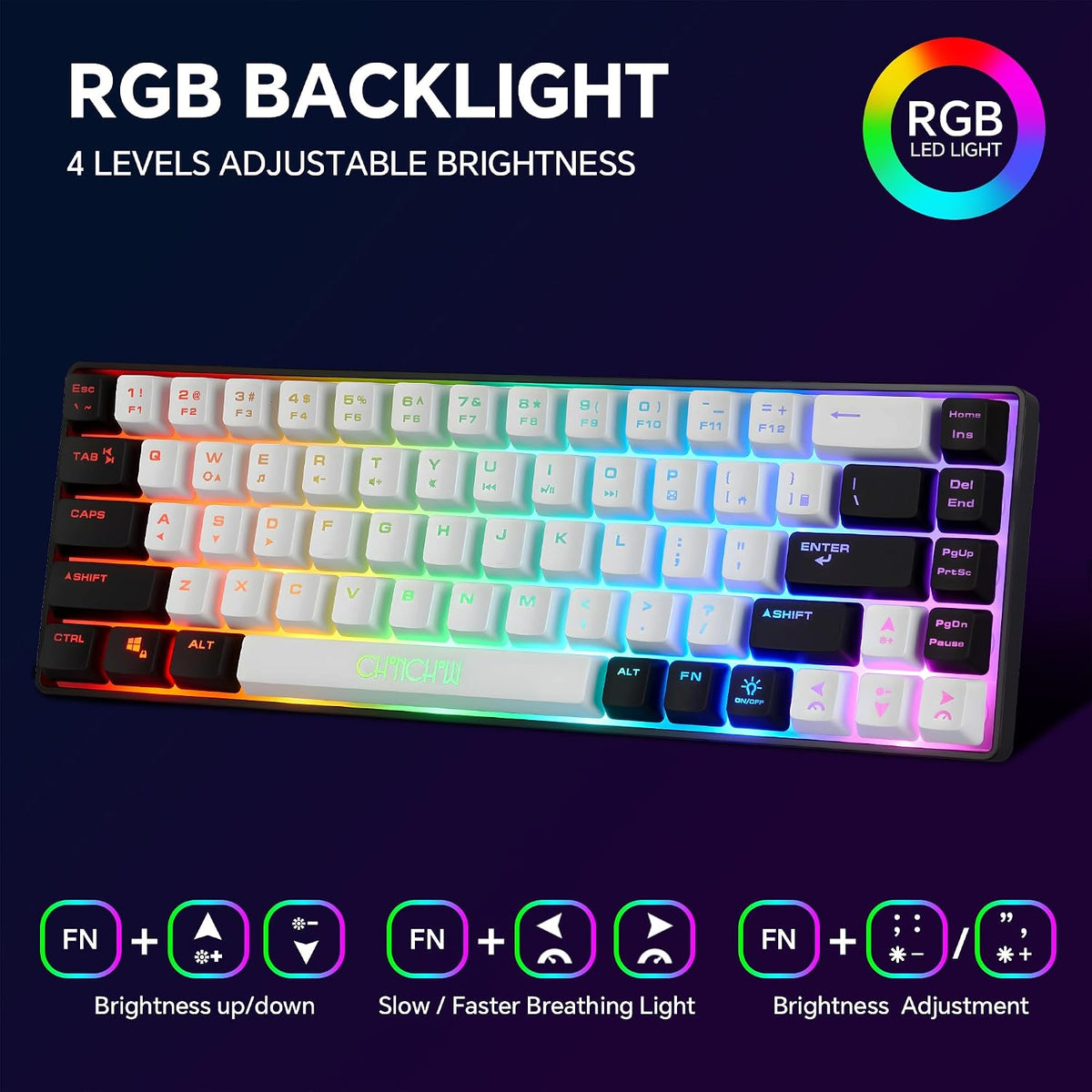60% Wireless Gaming Keyboard and Mouse Combo, RGB Backlit Rechargeable