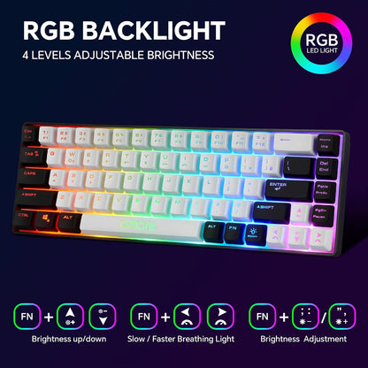 60% Wireless Gaming Keyboard and Mouse Combo, RGB Backlit Rechargeable