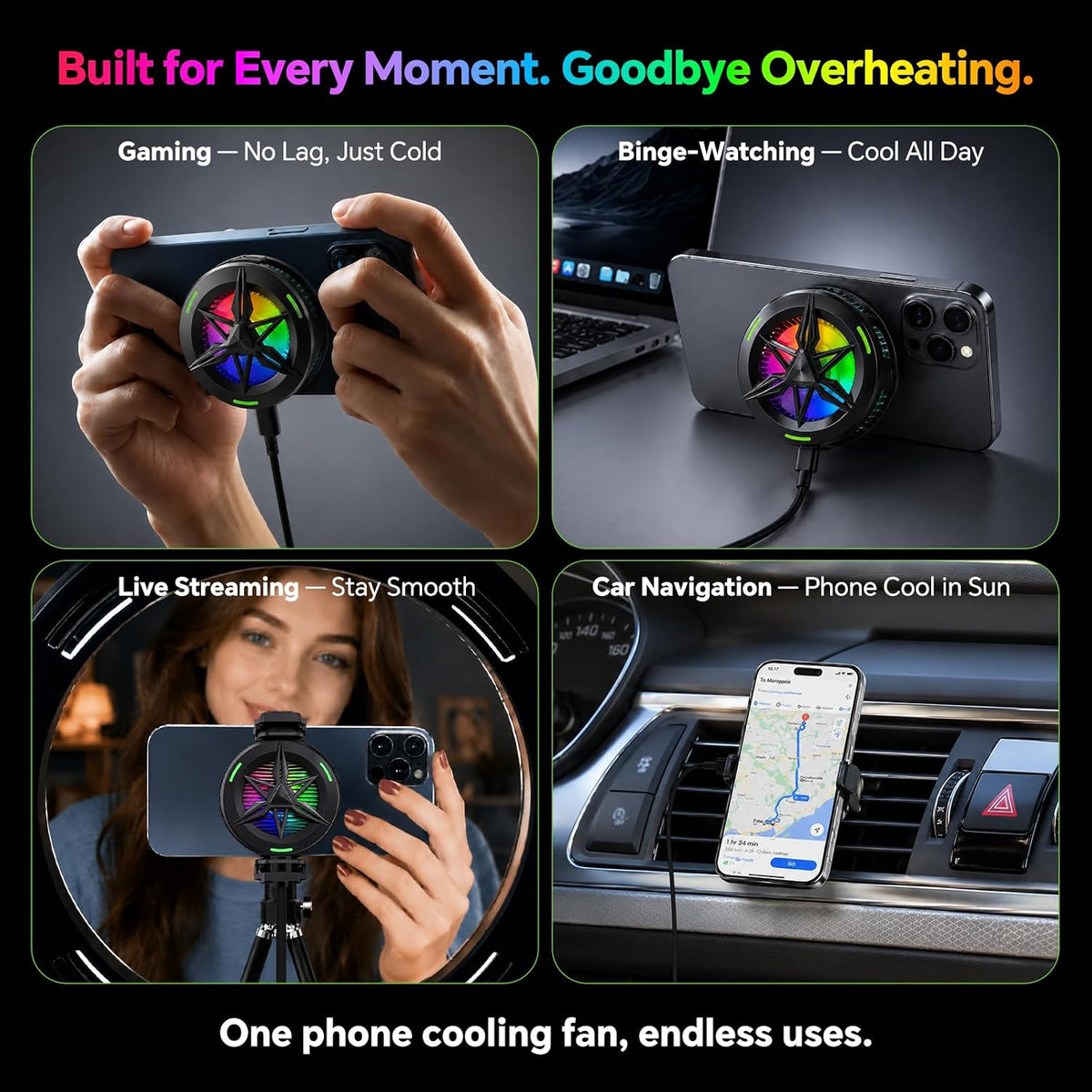 Magnetic/Clip-On USB Phone Cooler for Gaming/Video/Live/Vlog,Cell Phone Fan