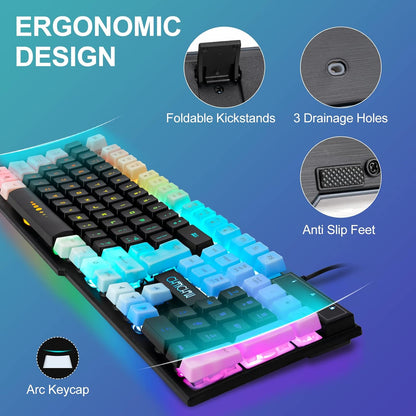 Gaming Keyboard Mouse Combo Rainbow LED Backlit Ambient Light Illuminated Character Wired USB Keyboard Mice Compatible with Windows XP/7/10 iMac MacBook PS4 PS5 Xbox one - CHONCHOW