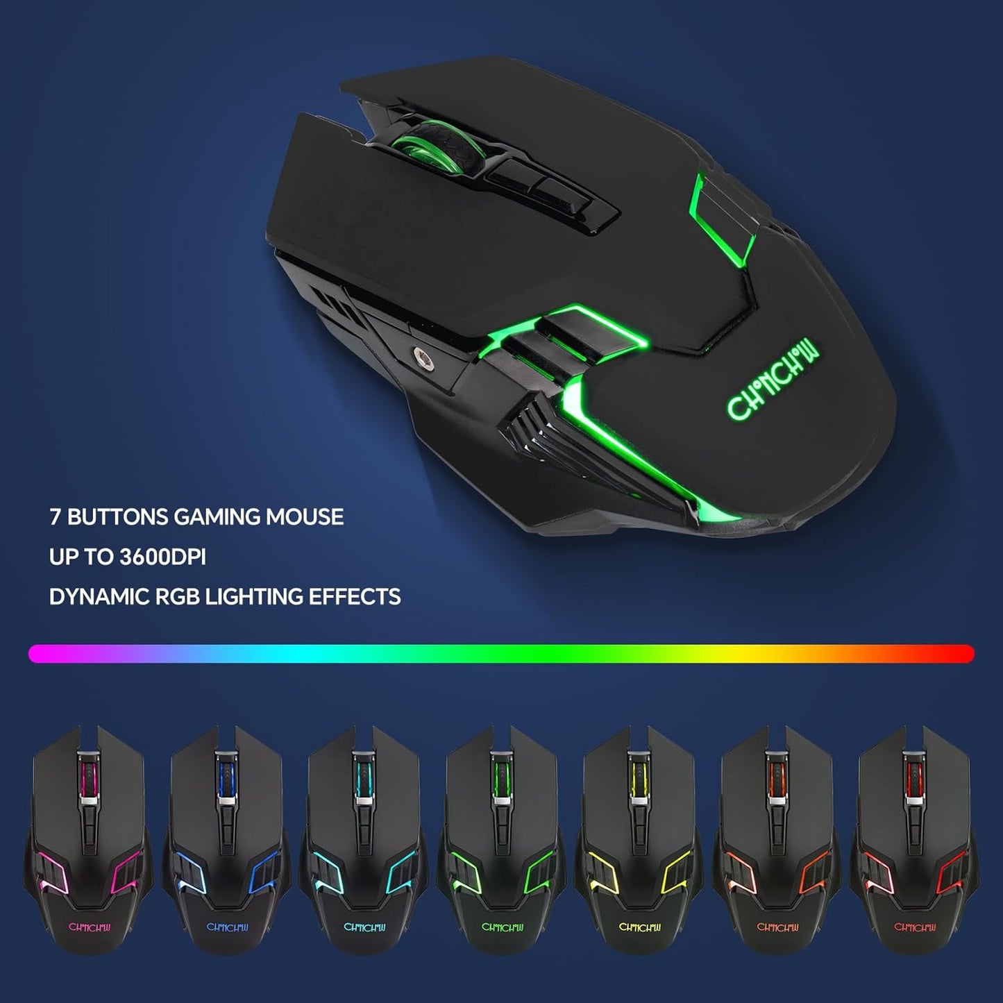 CHONCHOW USB Wireless Gaming Keyboard and Mouse Combo, LED Backlit Ergonomic Mechanical Feeling Keyboard,Rechargeable 2500mAh Battery, Anti-ghosting Keyboard 7D 3600DPI Mice for PC Gamer - CHONCHOW