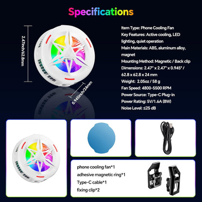 Basic iPhone Cooler,Magnetic/Clip-on Phone Cooler for Gaming,Phone Fan