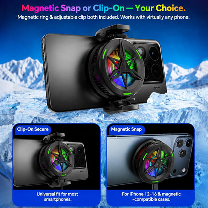 Magnetic/Clip-On USB Phone Cooler for Gaming/Video/Live/Vlog,Cell Phone Fan