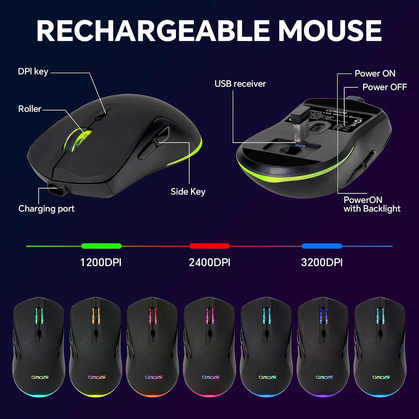 CHONCHOW 60% Wireless Gaming Keyboard and Mouse Combo, RGB Backlit Rechargeable LED Light Up Keyboards,Wireless Gaming Mouse and Keyboard for Xbox PS4 PS5 PC Laptop -Black - CHONCHOW