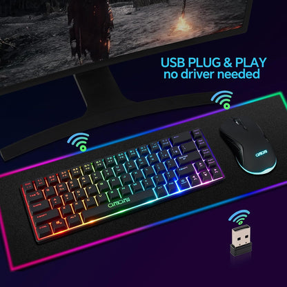 CHONCHOW 60% Wireless Gaming Keyboard and Mouse Combo, RGB Backlit Rechargeable LED Light Up Keyboards, 68 Keys Ultra Compact Wireless Keyboard and Ergonomic Gaming Mouse for Xbox PS4 PS5 PC Laptop - CHONCHOW