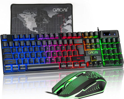 CHONCHOW Gaming LED Backlit Keyboard and Mouse Combo with Emitting Character Adjustable LED Backlight 3200 DPI USB Mouse Multimedia Keys Mechanical Feel for PC Resberry Pi Mac Ps5 (Black) - CHONCHOW