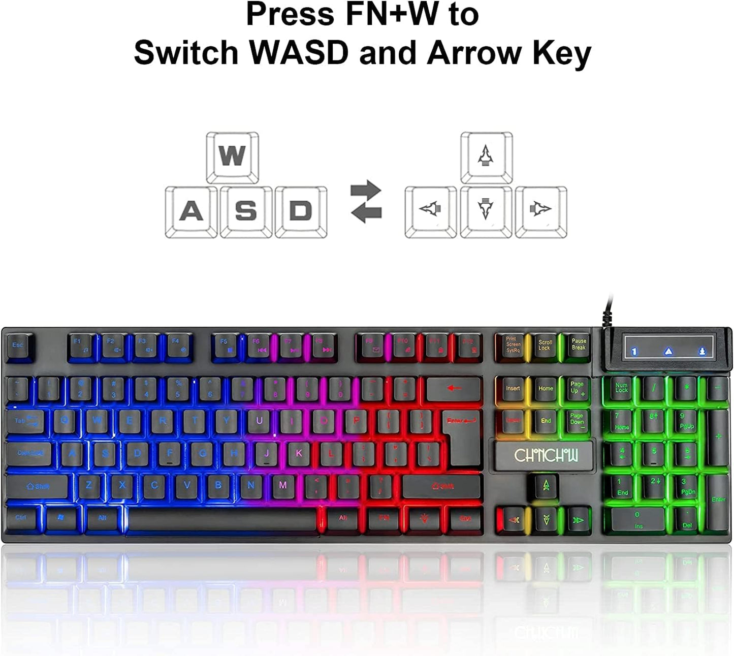 CHONCHOW Gaming LED Backlit Keyboard and Mouse Combo with Emitting Character Adjustable LED Backlight 3200 DPI USB Mouse Multimedia Keys Mechanical Feel for PC Resberry Pi Mac Ps5 (Black) - CHONCHOW