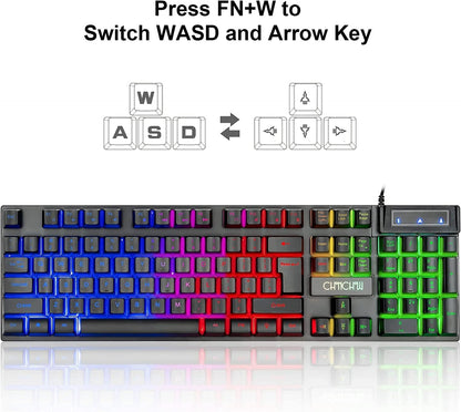 CHONCHOW Gaming LED Backlit Keyboard and Mouse Combo with Emitting Character Adjustable LED Backlight 3200 DPI USB Mouse Multimedia Keys Mechanical Feel for PC Resberry Pi Mac Ps5 (Black) - CHONCHOW