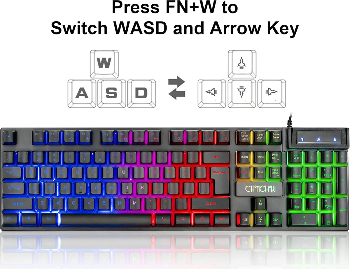 Keyboard and Mouse Gaming LED Wired Combo with Emitting Character Keyboard 4800DPI 2 Side Button USB Mouse Rainbow Backlit Mechanical Feeling Compatible with PC Raspberry Pi Mac Xbox one ps4 - CHONCHOW