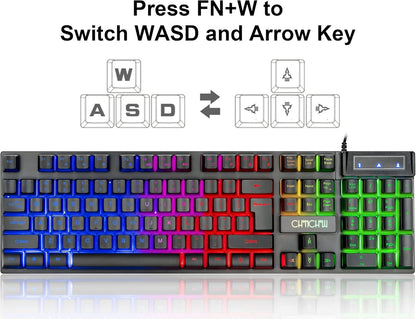 Keyboard and Mouse Gaming LED Wired Combo with Emitting Character Keyboard 4800DPI 2 Side Button USB Mouse Rainbow Backlit Mechanical Feeling Compatible with PC Raspberry Pi Mac Xbox one ps4 - CHONCHOW