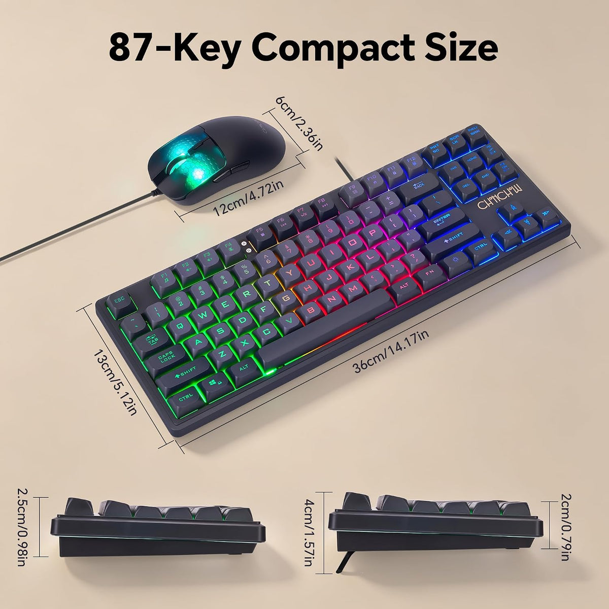 CHONCHOW TKL Gaming Keyboard and Mouse Combo, Wired RGB Set for PC Laptop