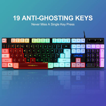Gaming Keyboard Mouse Combo Rainbow LED Backlit Ambient Light Illuminated Character Wired USB Keyboard Mice Compatible with Windows XP/7/10 iMac MacBook PS4 PS5 Xbox one - CHONCHOW
