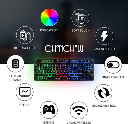 Wireless Gaming Keyboard and Mouse Combo Rechargeable Led Backlit Key Board Mice Wired for PS4 PS5 Switch Laptop Computer Compatible with Windows XP 7/8/10 Linux iMac MacBook Xbox one X - CHONCHOW