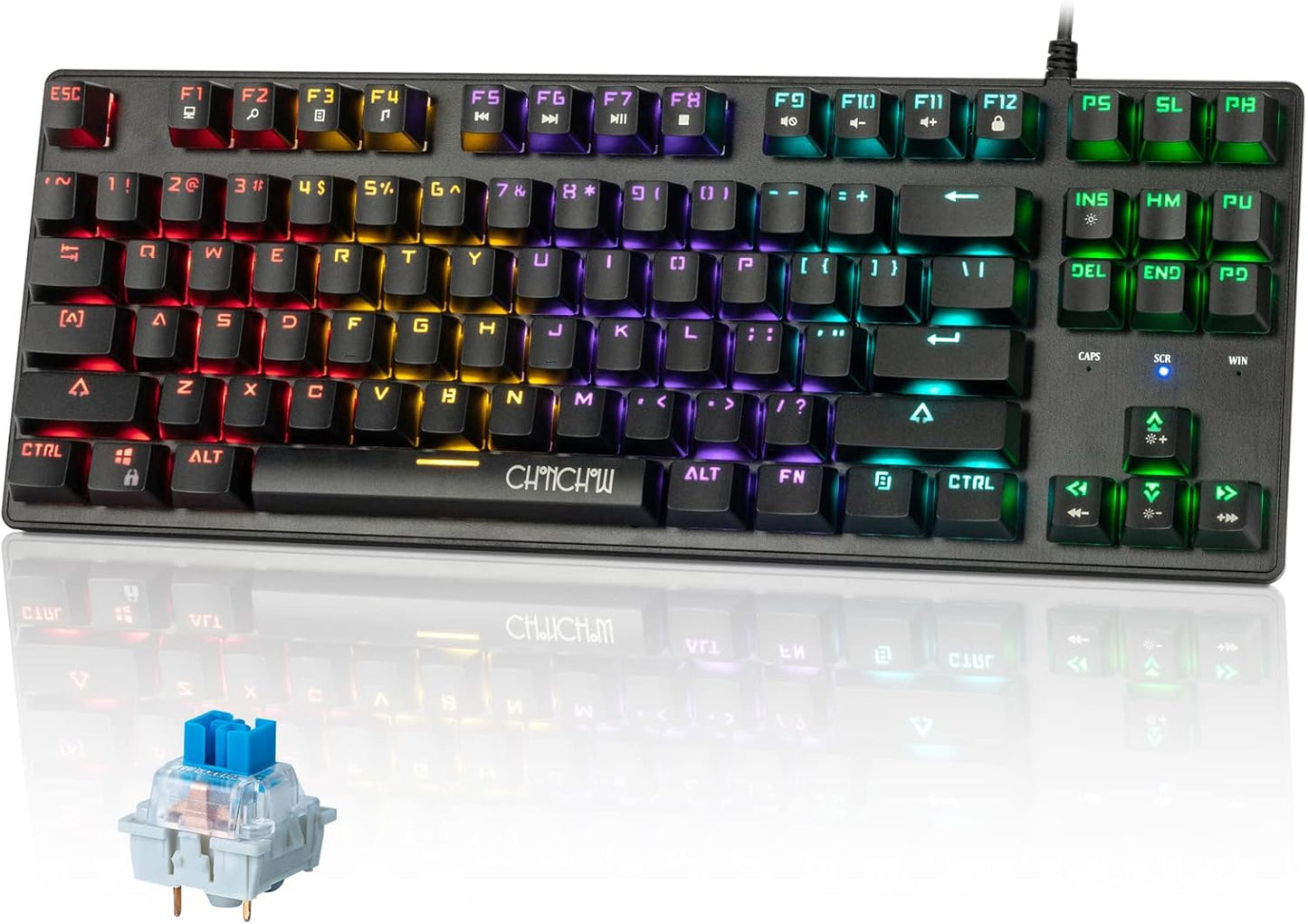 CHONCHOW Mechanical Gaming Keyboard and Mouse Combo TKL 87 Keys Blue Switche RGB Rainbow Backlit Keyboard 3200DPI Mice with 6 Button Value Combo for PS4 Xbox Laptop Windows PC Gamer - CHONCHOW