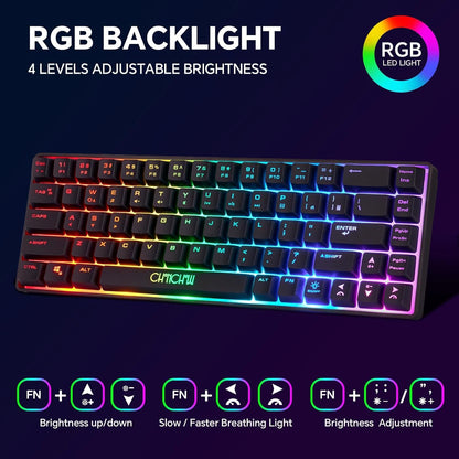CHONCHOW 60% Wireless Gaming Keyboard and Mouse Combo, RGB Backlit Rechargeable LED Light Up Keyboards, 68 Keys Ultra Compact Wireless Keyboard and Ergonomic Gaming Mouse for Xbox PS4 PS5 PC Laptop - CHONCHOW